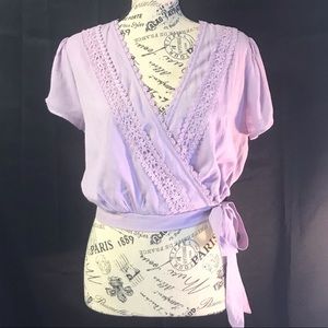 E&M Lavender Orchid Purple Wrap Crop Top Large
